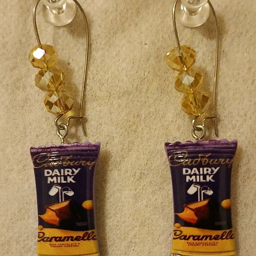 Cadbury's handmade dangling earrings with yellow beads new