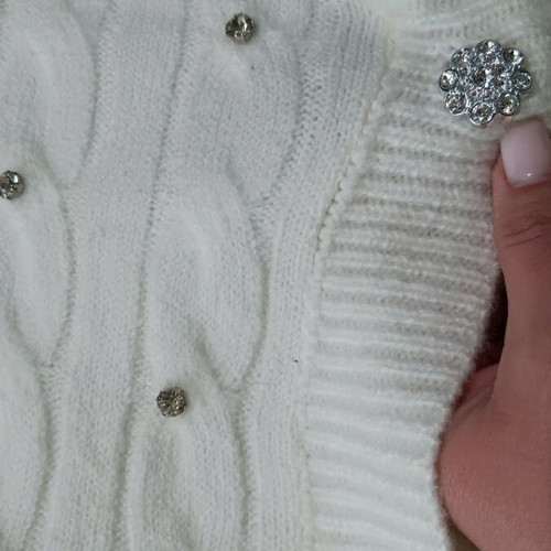 Kate London cardigan like new, white with cable knit and rhinestones