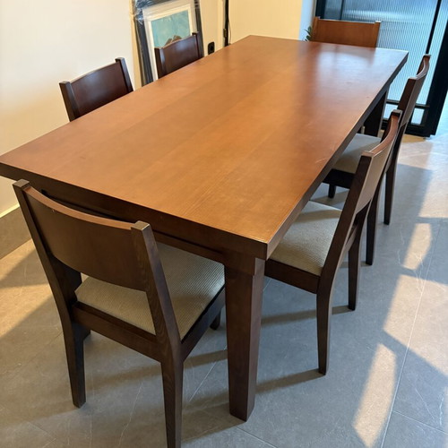 Wooden dining set 1.75 x 0.85 with 6 chairs used