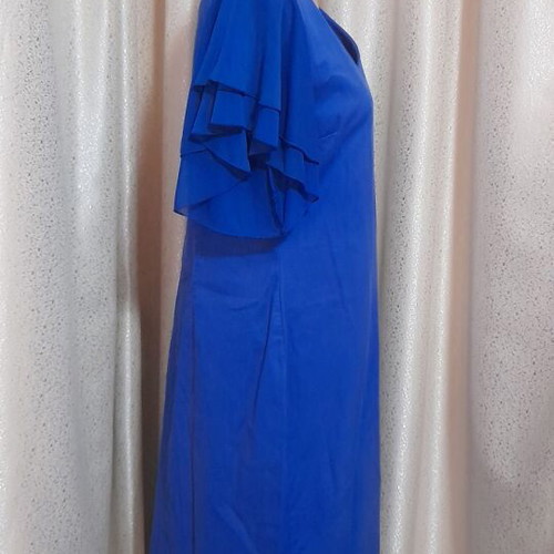 Blue dress with flutter sleeves and V-neck