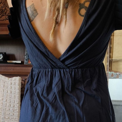 Dark blue wrap blouse like new with ruffled sleeves size M