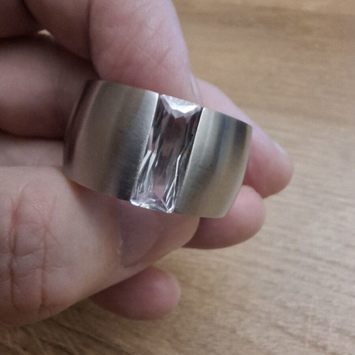 Ring size 10 stainless steel with clear zirconia, like new