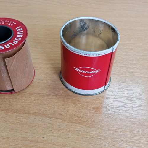 Leukoplast tin box vintage 1950-60, used iron packaging
