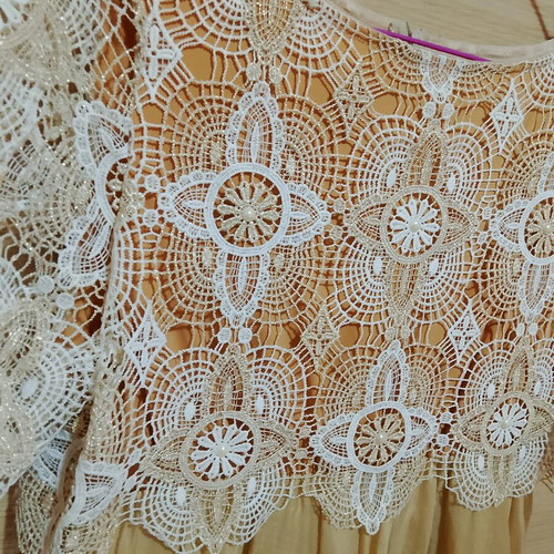 Mitropoulos dress like new, beige with crochet lace and pearls