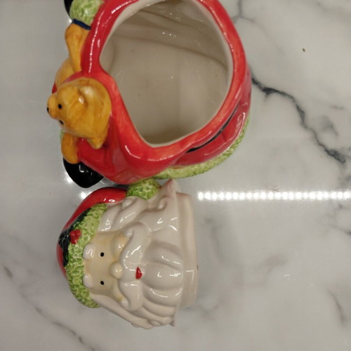 World Bazaars Santa Claus ceramic container with teddy bear