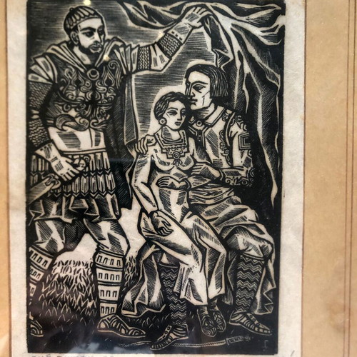 Spyros Gravani woodcut used, signed artwork 28x35cm