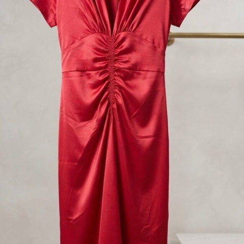 Luisa Beccaria long coral satin dress with ruching
