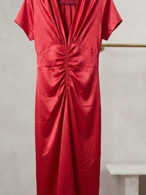 Luisa Beccaria long coral satin dress with ruching