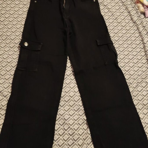 Cargo jeans pants for girls, black, age 12