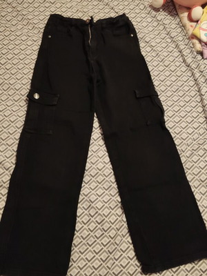 Cargo jeans pants for girls, black, age 12