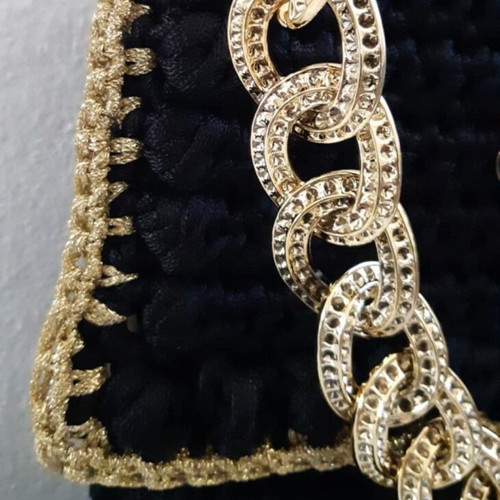 Knitted handmade bag new, black with gold details