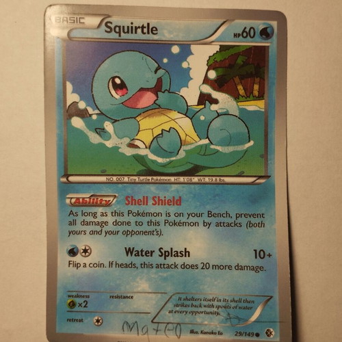 Pokemon Squirtle card used with water type and marked pen