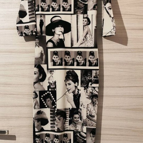 Midi dress with Audrey Hepburn print, like new, size S