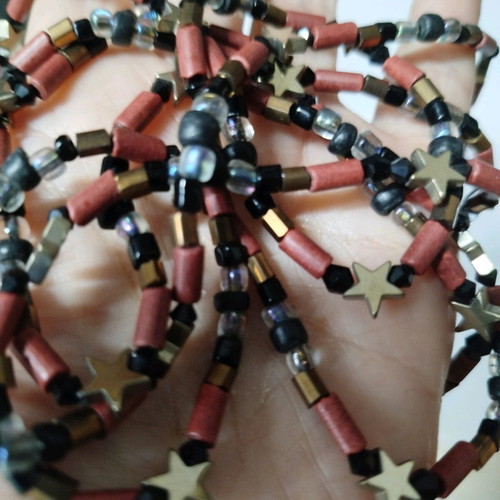 Handmade necklace with ceramic beads and hematite star accents, new