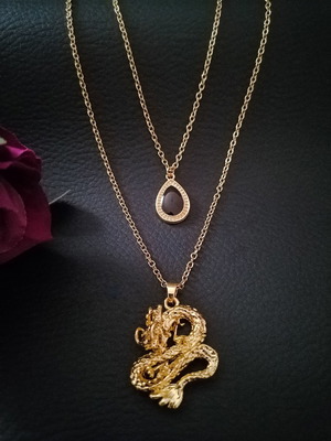 Ατσάλινο κολιέ layered με 3D δράκο και δάκρυ με μαύρο σμάλτο κατόπιν παραγγελίας