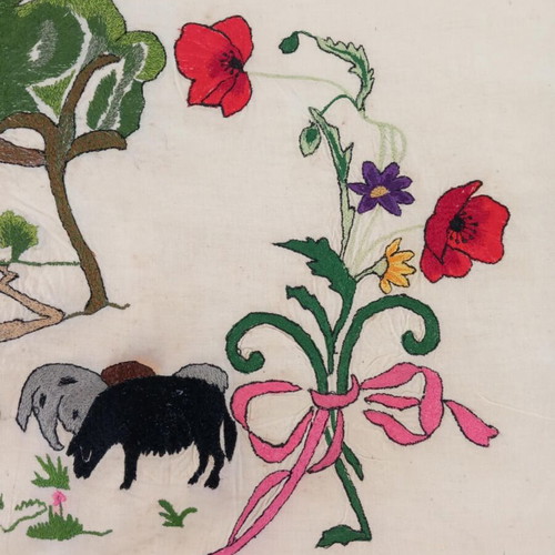 Engraved Folk Art Embroidery 'Ο Αρραβών' on Fabric, Used