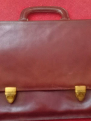 Vintage leather briefcase used, brown, professional style