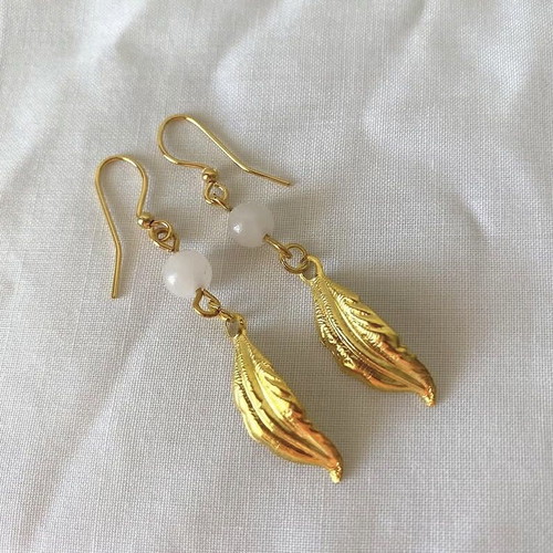 Handmade earrings with pink aventurine and gold-plated hooks