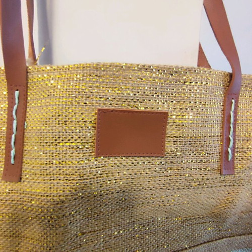 Fabric shoulder bag new, beige and gold