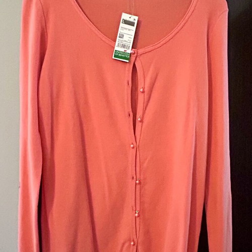 Benetton cardigan new, coral, size L