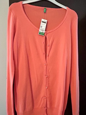 Benetton cardigan new, coral, size L