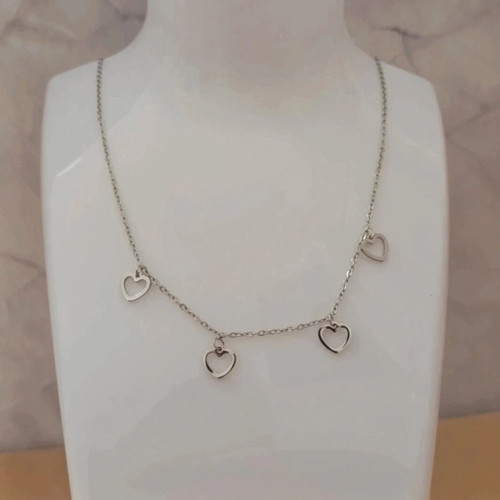 Steel necklace with hearts new, silver color
