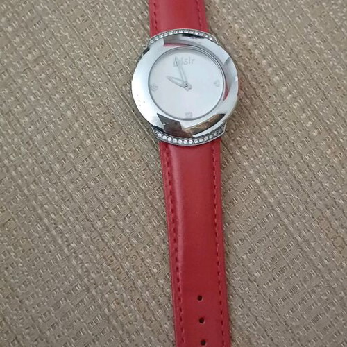 Loisir women's watch like new with red leather strap and rhinestones