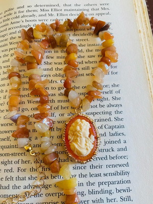 Handmade Victorian necklace with cameo portrait and beads, new