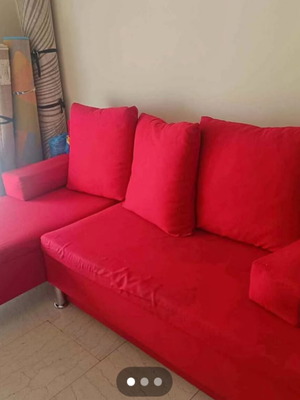 Corner Sofa reversible used, 220×150×85 cm, red microfiber fabric