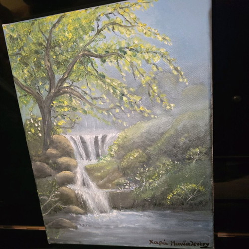 Oil painting on canvas new, waterfall 30×25