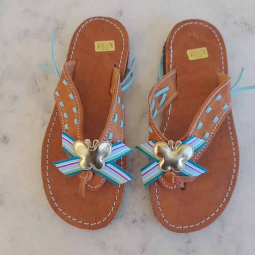 Children's leather sandals new, size 34, beige and turquoise