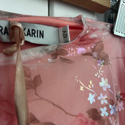 Girls' dress new pink with flowers and ballon sleeves for age 12