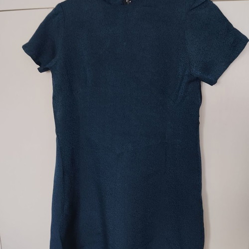 Vintage petrol dress shiny with pattern used, size L
