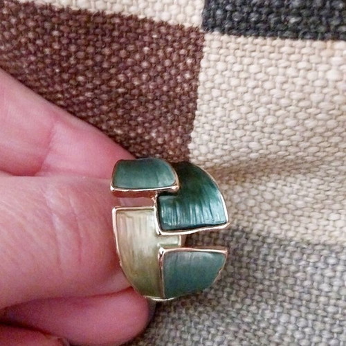 Gold Ring with Green Enamel Shades like new