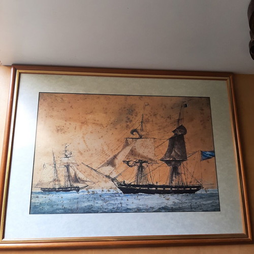 Vintage frame with sea theme used