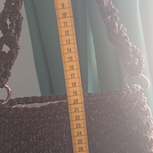 Handmade knitted shoulder bag new, brown with gold lurex