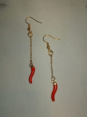 Handmade magic earrings red and gold, new