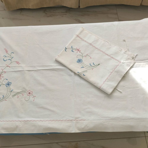 Handmade XL pillowcases pair 1m with floral embroidery and cross-stitch