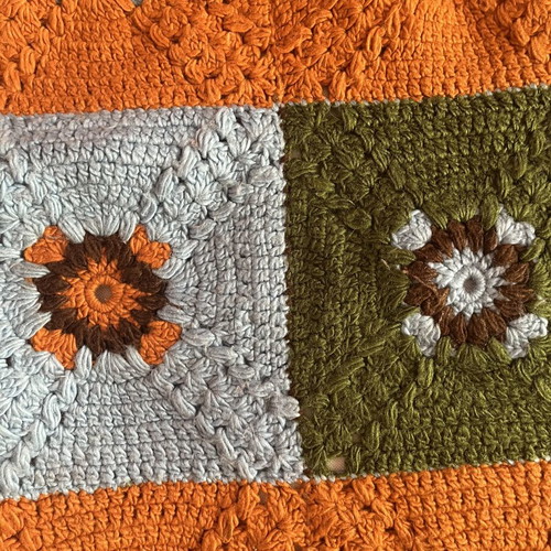 Vintage handmade crochet rug 83x49cm with 70s granny squares, used