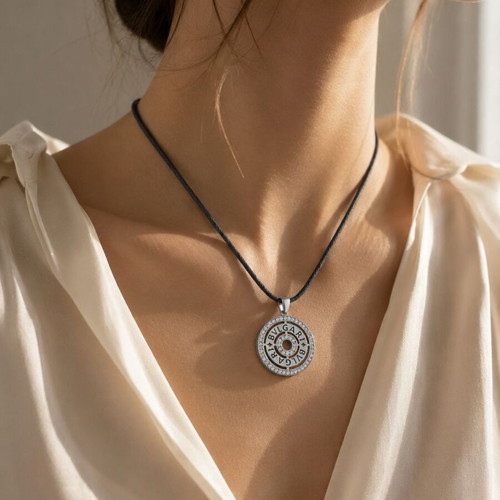 Bvlgari necklace with leather cord gray like new