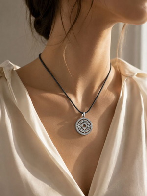 Bvlgari necklace with leather cord gray like new