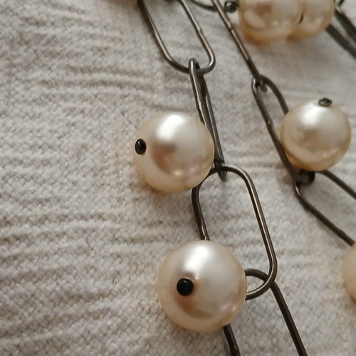 Statement necklace paperclip chain with pearls like new