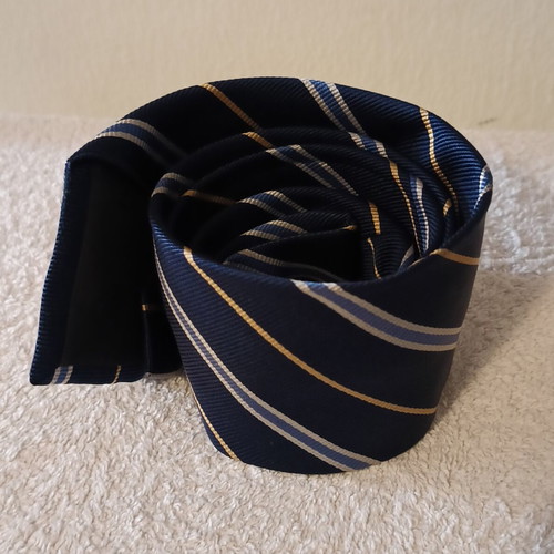 Emilio Corali men's tie dark blue striped 100% silk like new