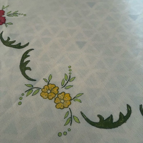 Round tablecloth large used, hand-painted vintage design