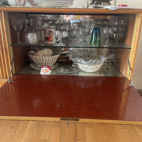 Mid-Century Sideboard 60s with Mirror and Fluted Doors, Vintage Bar Cabinet
