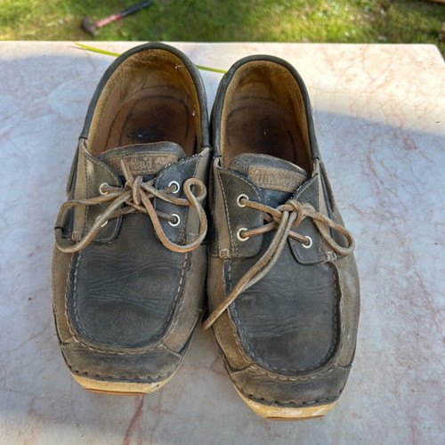 Timberland shoes used, brown, canvas and leather, size 9M