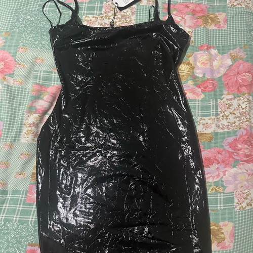 NAANAA Black Patent Vinyl Mini Dress New With Tags