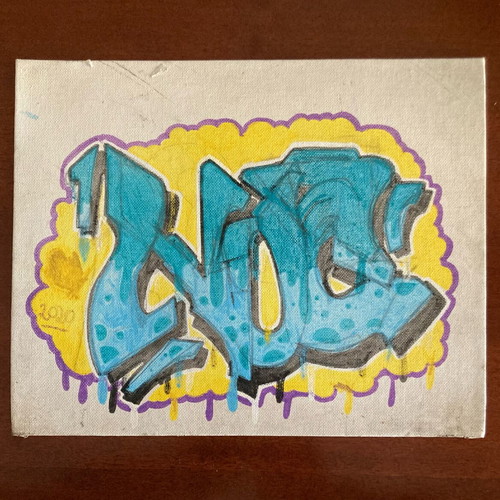 Two used bubble graffiti paintings signed N4C