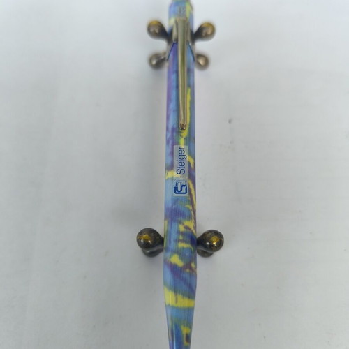 Caran d'Ache 849 pen used, Germanier collection, colorful hexagonal pattern