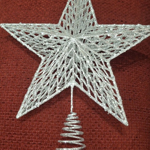 Large silver glitter hollow Christmas tree star topper